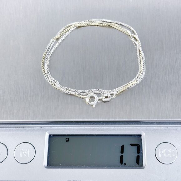 Vintage Italy SU Sterling Silver 925 0.8mm Box Chain Necklace 15.75" - Picture 3 of 3